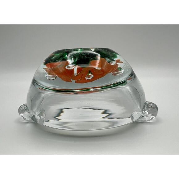 Vintage St. Clair Art Glass Trinket Dish Ashtray w Orange Trumpet Flowers - Picture 6 of 9